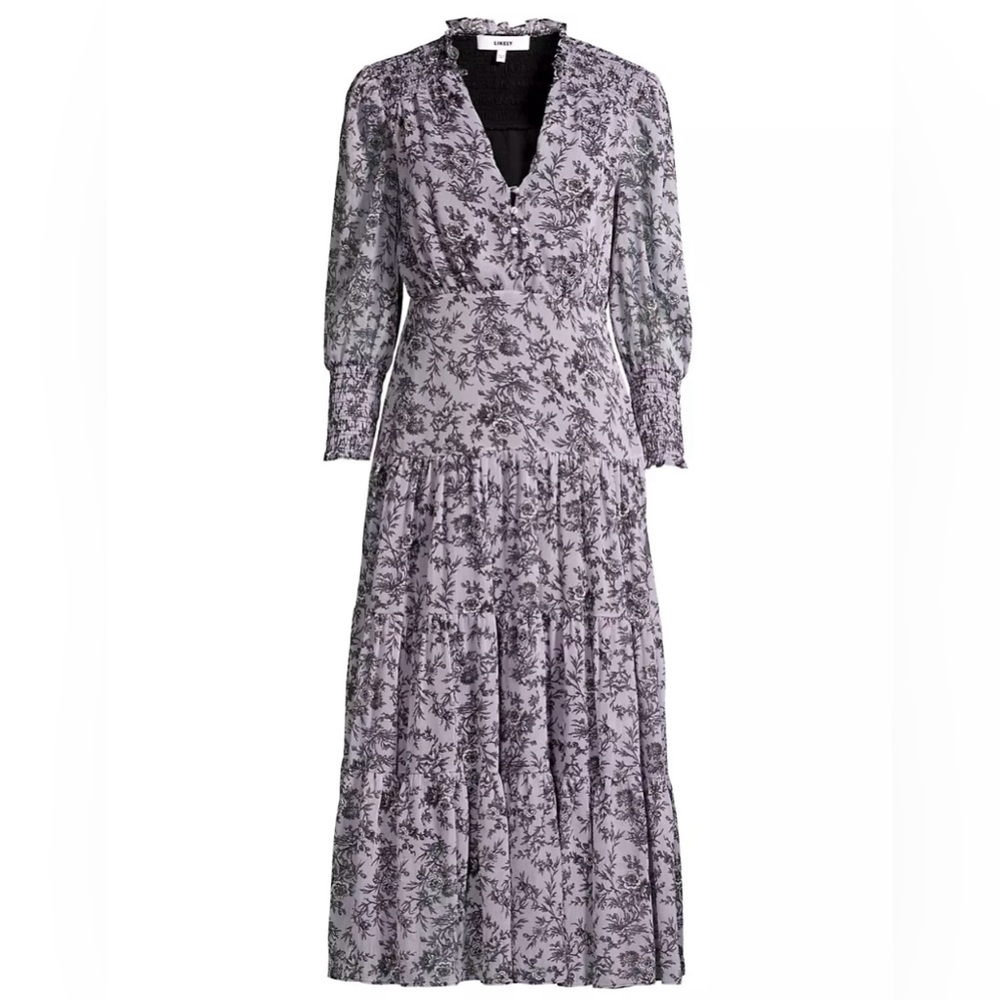 Likely Hurley Smocked Floral Midi Dress Lilac